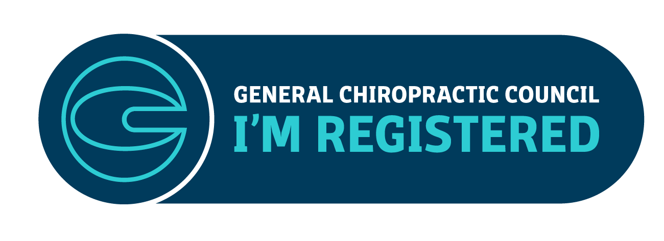 Logo of the General Chiropractic Council and link to find registered chiropractors 